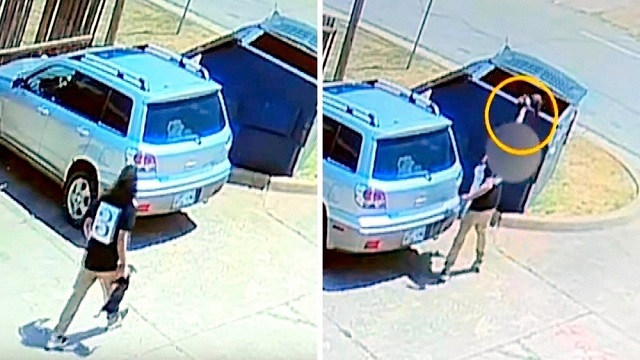 woman swings tiny puppy by the neck throws him in the dumpster and runs off 1