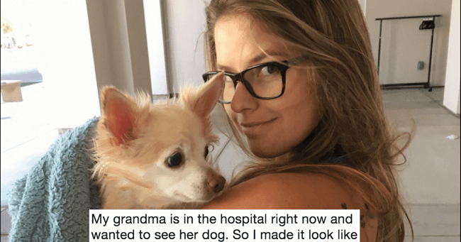 Young Woman Sneaks Dog Into Hospital To Visit Grandmother 2